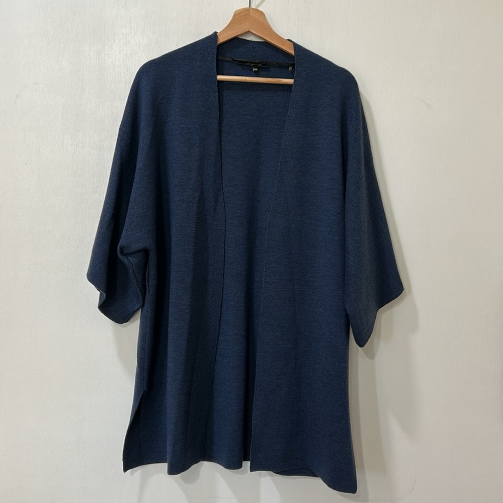 KOBI HALPERIN WOMENS  WOOL CARDIGAN NAVY BLUE HEAVYWEIGHT W/ BELT Sz M/L